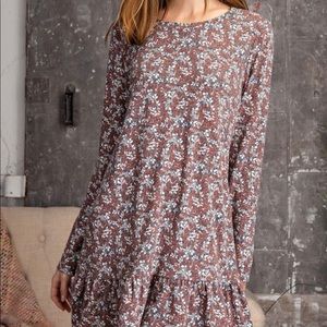 Floral Tunic Dress-Red Bean
